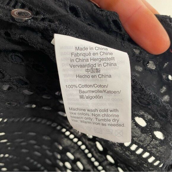 Madewell Mockneck Eyelet Ruffle Long Sleeve Peasant Top Size S Black Fairy Goth - Picture 6 of 11